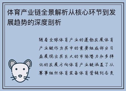 体育产业链全景解析从核心环节到发展趋势的深度剖析