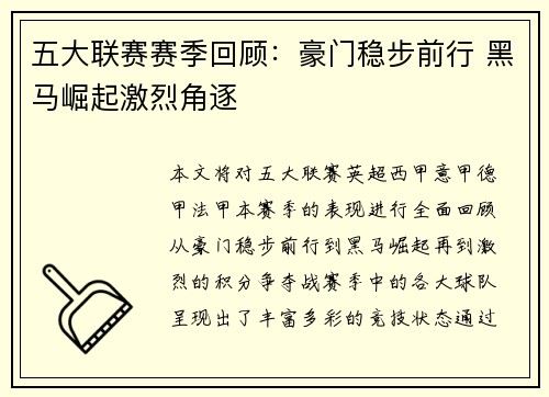 五大联赛赛季回顾：豪门稳步前行 黑马崛起激烈角逐