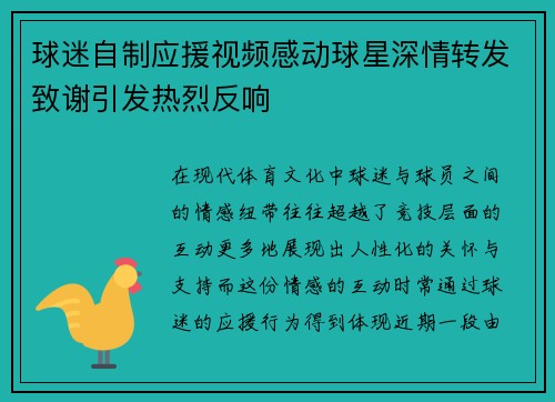 球迷自制应援视频感动球星深情转发致谢引发热烈反响 球迷自制应援视频感动球星深情转发致谢引发热烈反响